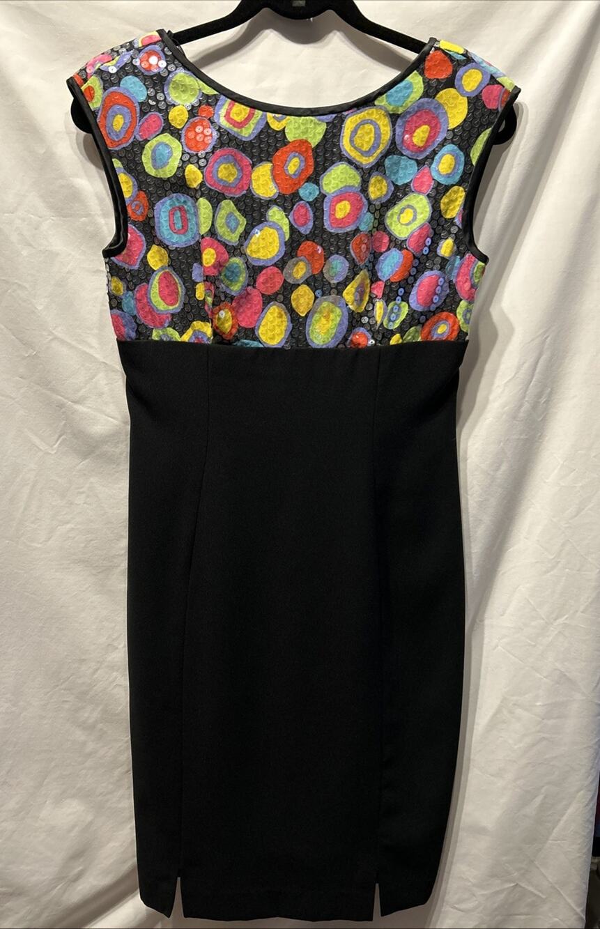 Vintage AJ Bari Size 6 Silk Blend Sequined Cocktail Dress Rainbow Party Wedding